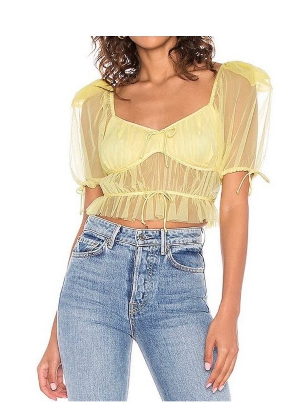 FOR LOVE & LEMONS Sunshine Crop Top in Yellow Size Large